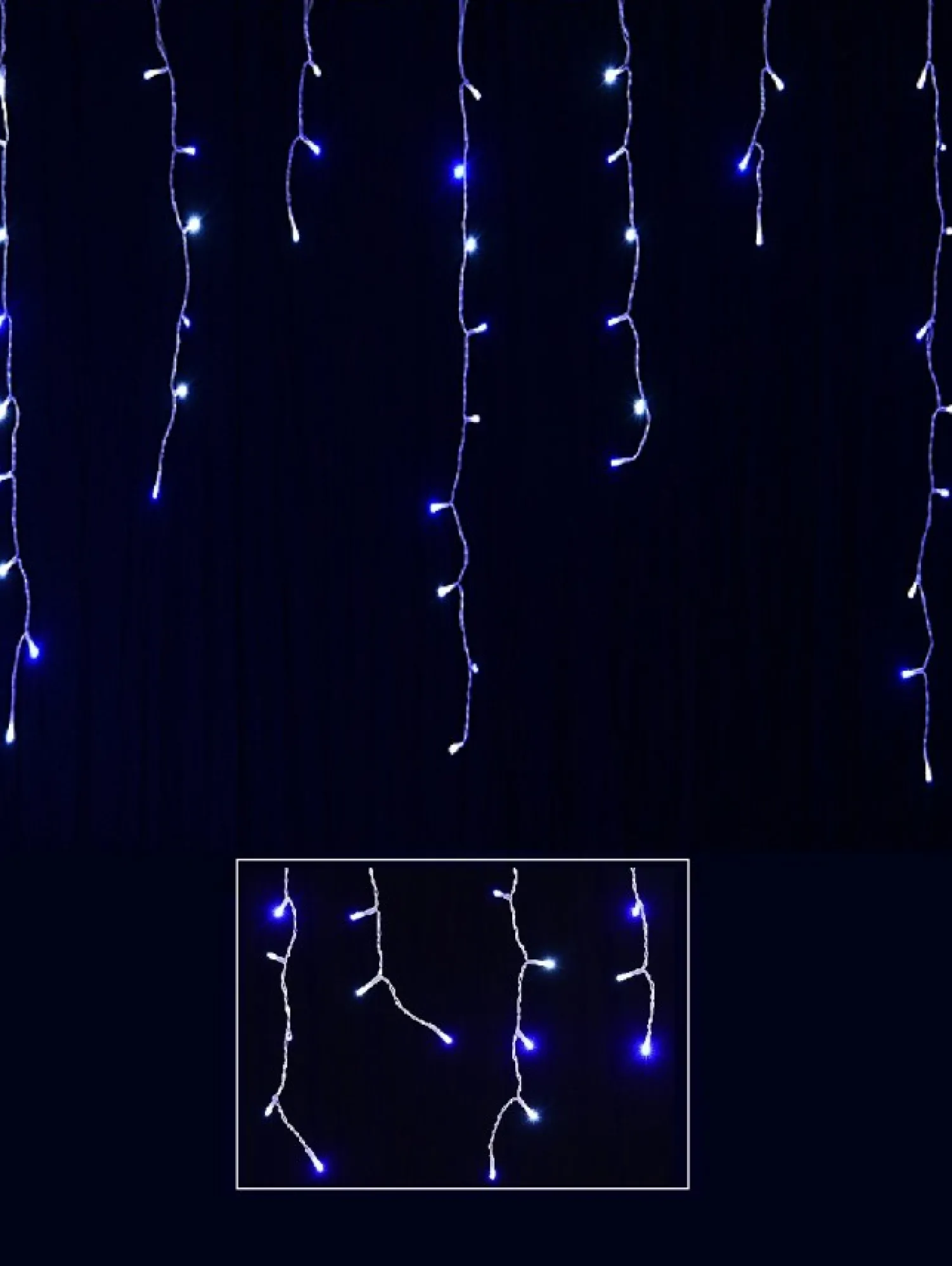 Christmas Warehouse 420 Blue & Cool White Concave Bulb Led Christmas Icicle String Light - 10M> Icicle Lights