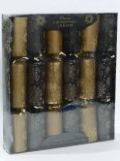 Christmas Warehouse Black & Gold Snowflakes & Stars Christmas Cracker Bon Bons - 6 X 38Cm><noscript><img width=