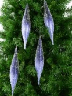 Christmas Warehouse Blue With Frost Look Pine Cone Shape Baubles Hanging Decorations - 4 X 33Cm><noscript><img width=