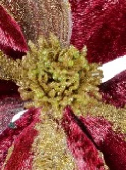 Christmas Warehouse Burgundy With Gold Glitter Magnolia Decorative Christmas Flower Pick - 22Cm><noscript><img width=