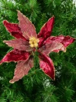 Christmas Warehouse Burgundy With Gold Stamen Poinsettia Decorative Christmas Flower Pick - 26Cm><noscript><img width=
