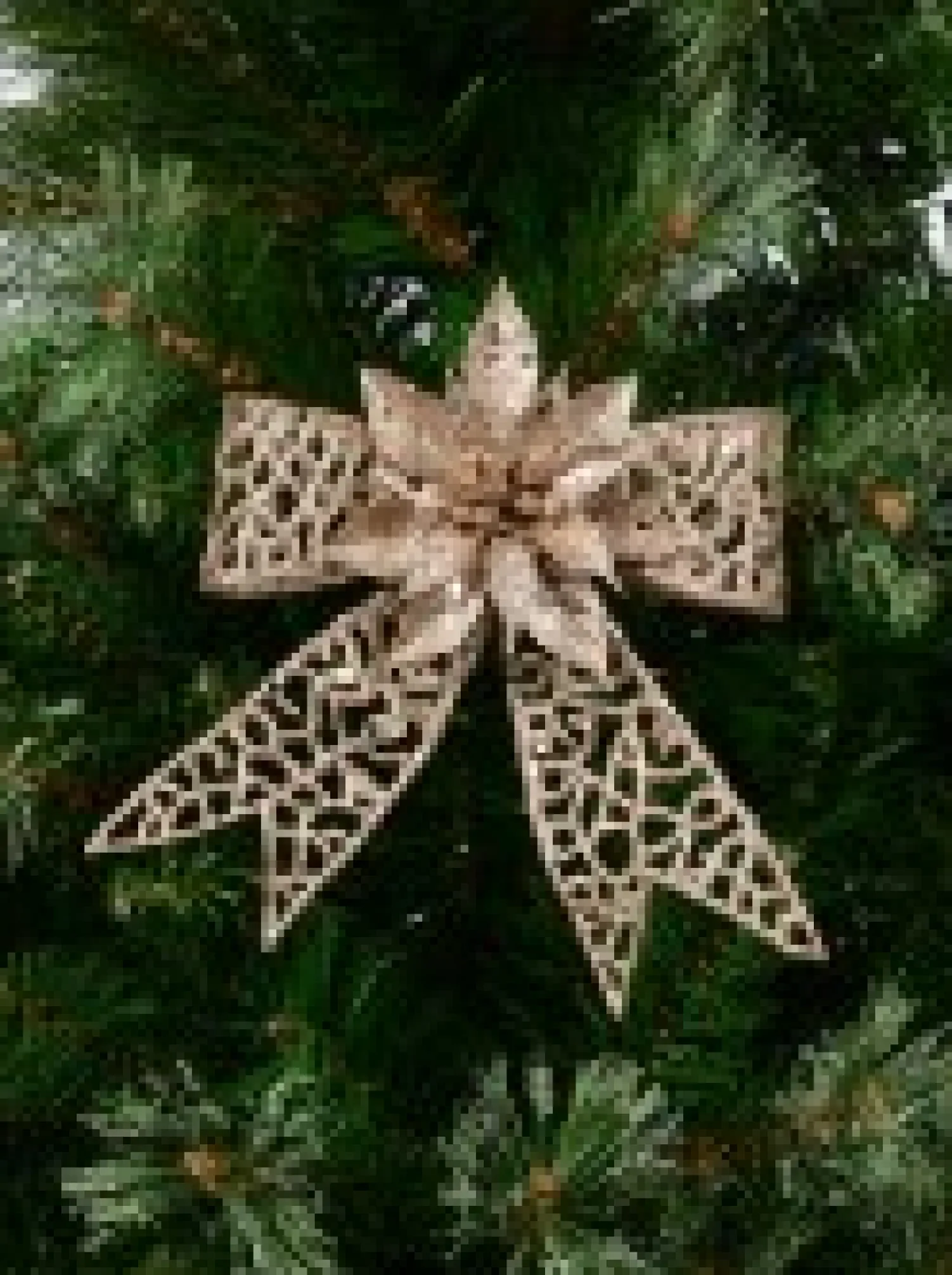 Christmas Warehouse Champagne Mesh Look Ribbon Bow & Poinsettia Christmas Decoration - 15Cm> Christmas Bows