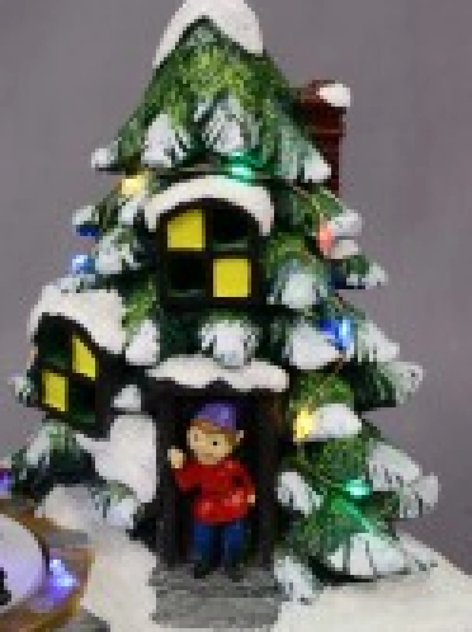 Christmas Warehouse Christmas Tree Scene With Kids & Elf With Led Lights & Animated Tree - 19Cm> Christmas Village Scenes