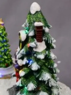 Christmas Warehouse Christmas Tree Scene With Kids & Elf With Led Lights & Animated Tree - 19Cm><noscript><img width=