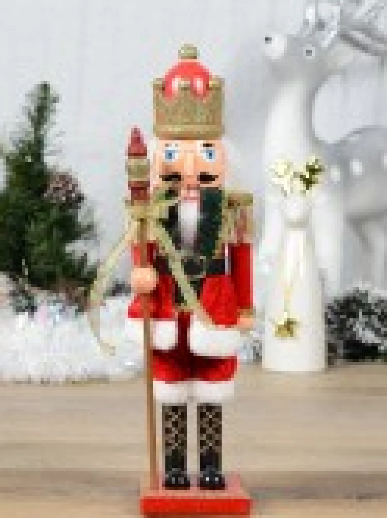 Christmas Warehouse Classic Christmas Nutcracker With Finial Staff Decorative Ornament - 39Cm> Nutcrackers & Tin Soldiers