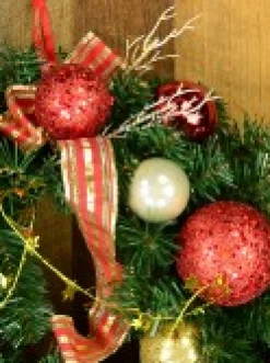 Christmas Warehouse Decorated Red & Gold Bauble, Ribbon & Twigs Pine Wreath - 44Cm><noscript><img width=