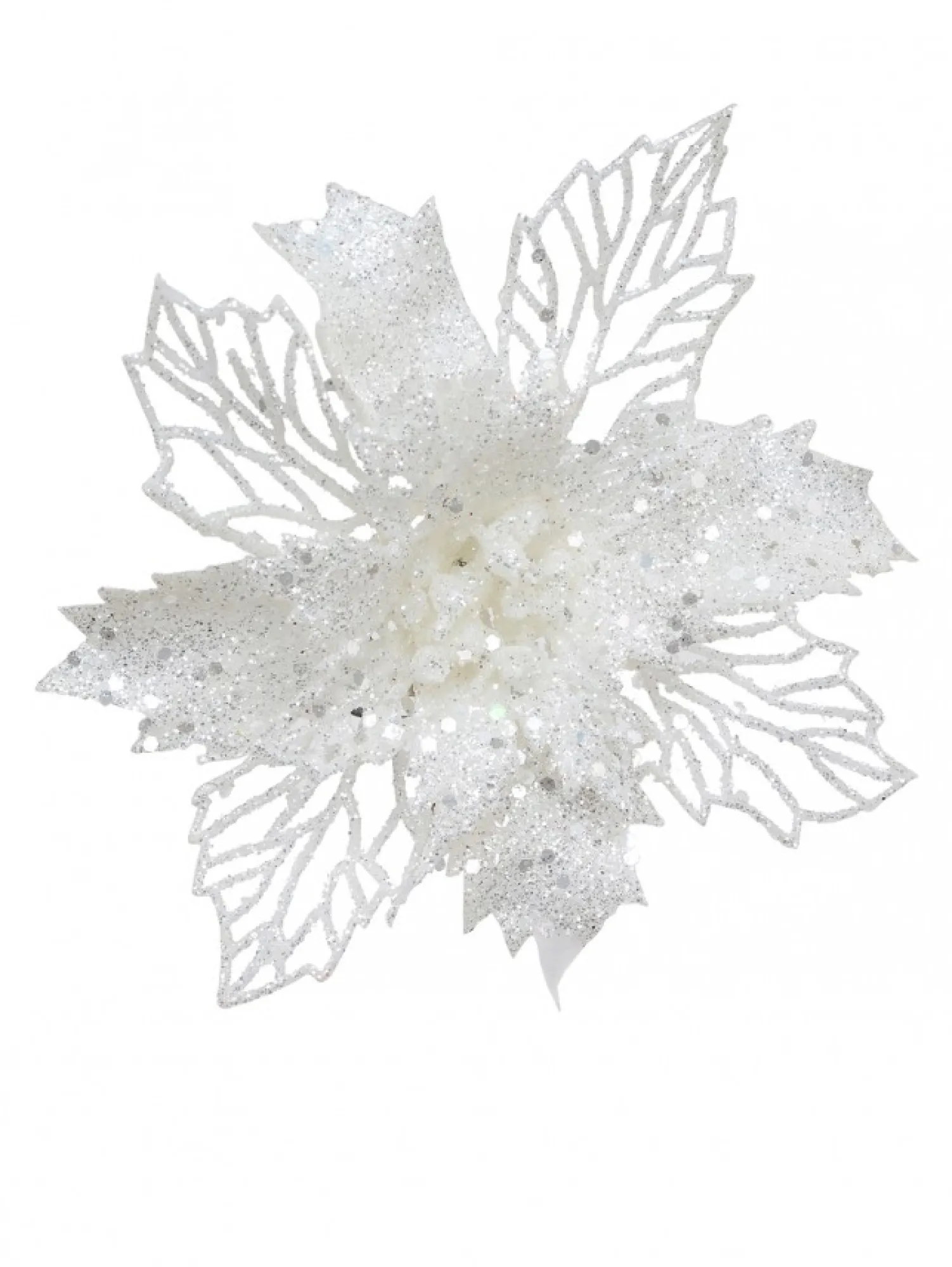 Christmas Warehouse Iridescent Glitter Petal & Leaf Poinsettia Christmas Flower Pick - 18Cm> Christmas Picks