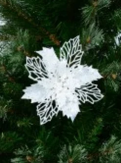 Christmas Warehouse Iridescent Glitter Petal & Leaf Poinsettia Christmas Flower Pick - 18Cm><noscript><img width=