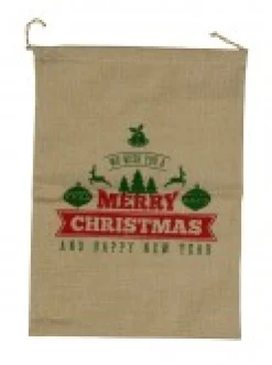 Christmas Warehouse Jute We Wish You A Merry Christmas & Happy New Year Gift Santa Sack - 55Cm> Santa Sacks
