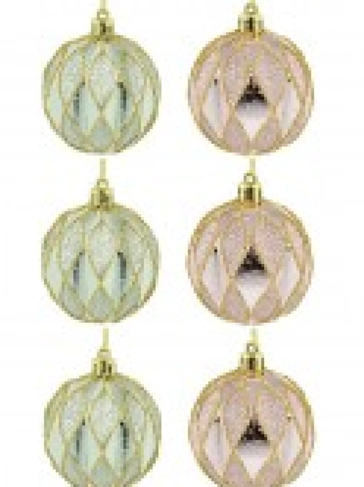 Christmas Warehouse Light Pink & Green Geometric Shiny & Glittered Christmas Baubles - 6 X 60Mm> Bauble Packs