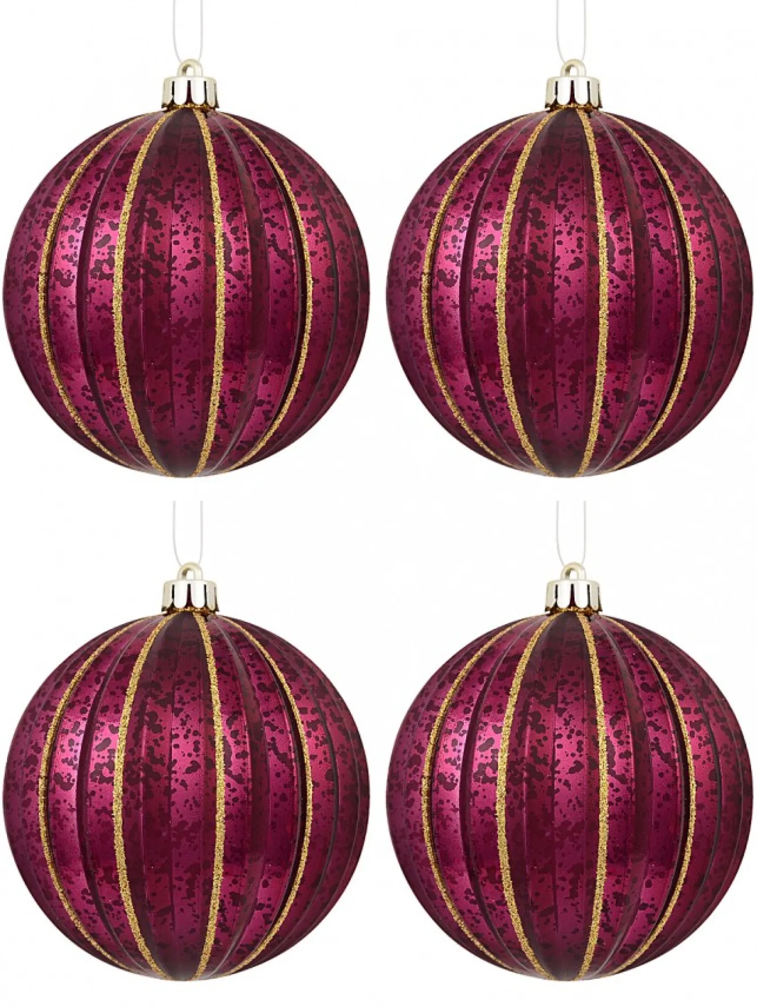 Christmas Warehouse Matte & Shiny Burgundy Baubles With Antique Finish & Glitter Lines - 4 X 10Cm> Bauble Packs