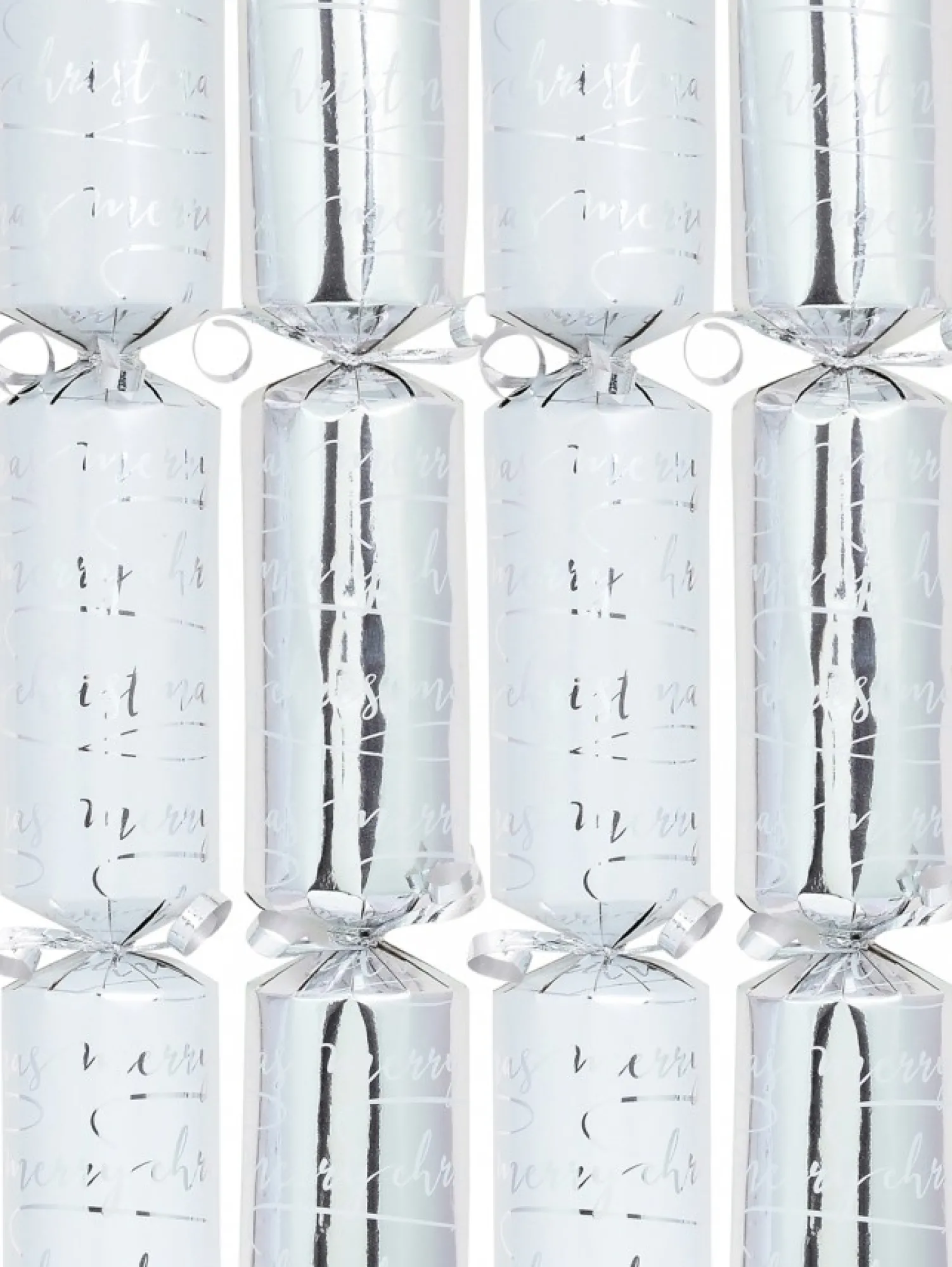 Christmas Warehouse Merry Christmas Gloss White & Shiny Silver Cursive Text Bon Bons - 50 X 30Cm> Christmas Cracker Bon Bon Catering Packs (50 Per Pack)