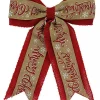Christmas Warehouse Merry Christmas On Natural & Red Hessian Christmas Bow Decoration - 35Cm> Christmas Bows