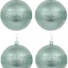Christmas Warehouse Mint Pearl Green Christmas Baubles With Laser Glitter Band - 4 X 80Mm> Bauble Packs