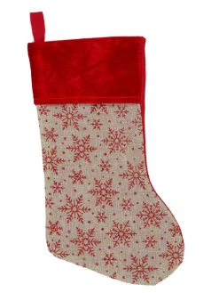 Christmas Warehouse Natural Burlap With Glittered Snowflakes Pattern Christmas Stocking - 42Cm> Christmas Stockings