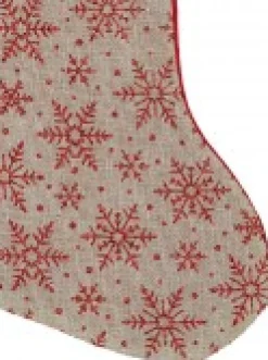 Christmas Warehouse Natural Burlap With Glittered Snowflakes Pattern Christmas Stocking - 42Cm><noscript><img width=