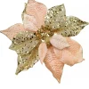 Christmas Warehouse Pink & Gold Two Petal Style Poinsettia Decorative Christmas Flower Pick - 28Cm> Christmas Picks