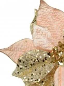 Christmas Warehouse Pink & Gold Two Petal Style Poinsettia Decorative Christmas Flower Pick - 28Cm><noscript><img width=