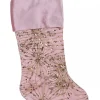 Christmas Warehouse Pink Satin With Gold Sequin Starburst Pattern Christmas Stocking - 48Cm> Christmas Stockings