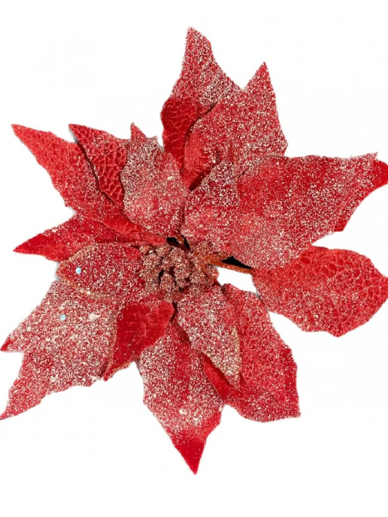 Christmas Warehouse Red Glittered Velvet Poinsettia Decorative Christmas Flower Pick - 28Cm> Christmas Picks
