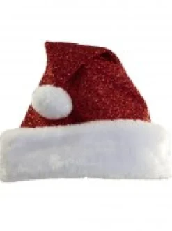 Christmas Warehouse Red Glittered With Fluffy White Trim Traditional Santa Hat - One Size Fits Most> Santa Hats