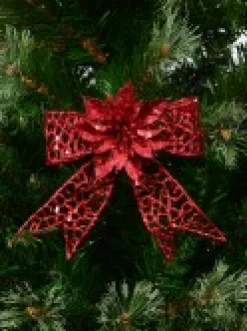 Christmas Warehouse Red Mesh Look Ribbon Bow & Poinsettia Christmas Decoration - 15Cm><noscript><img width=