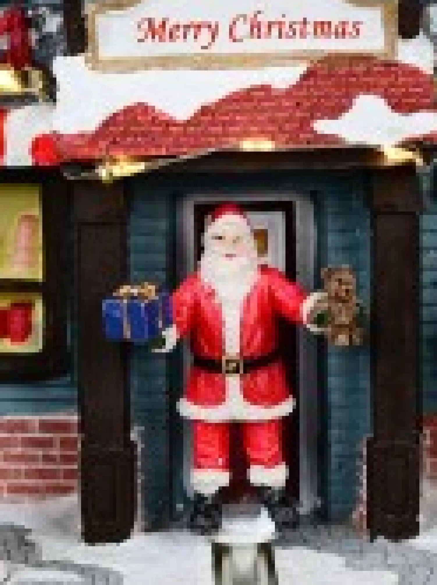 Christmas Warehouse Santa Visiting Family Home With Mum & Kids Christmas Village Scene - 24Cm> Christmas Village Scenes
