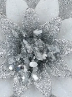 Christmas Warehouse Silver & White Glittered Lotus Flower Christmas Tree Hanging Decoration - 11Cm><noscript><img width=