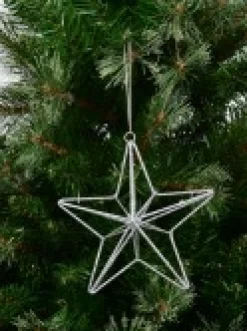 Christmas Warehouse Silver Glittered 3D Wire Framed Star Christmas Tree Hanging Decoration - 16Cm><noscript><img width=