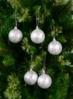 Christmas Warehouse Silver Metallic Sequins & Glitter Coated Christmas Baubles - 12 X 60Mm><noscript><img width=