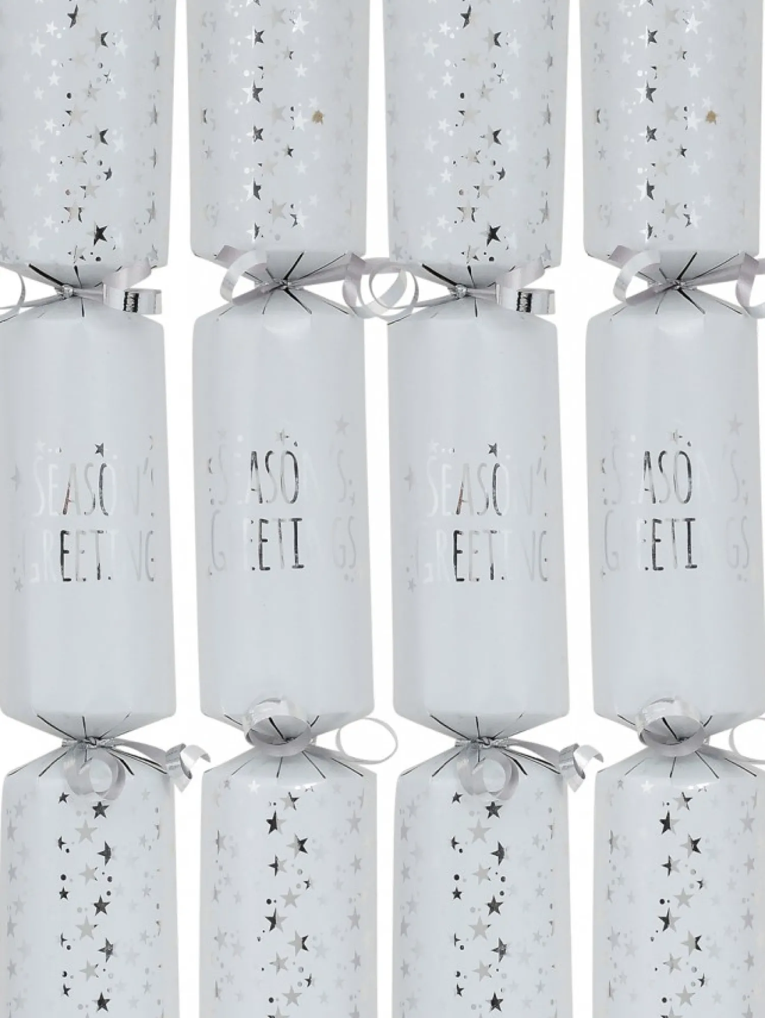 Christmas Warehouse Silver Season's Greetings Text On White Christmas Cracker Bon Bons - 50 X 30Cm> Christmas Cracker Bon Bon Catering Packs (50 Per Pack)