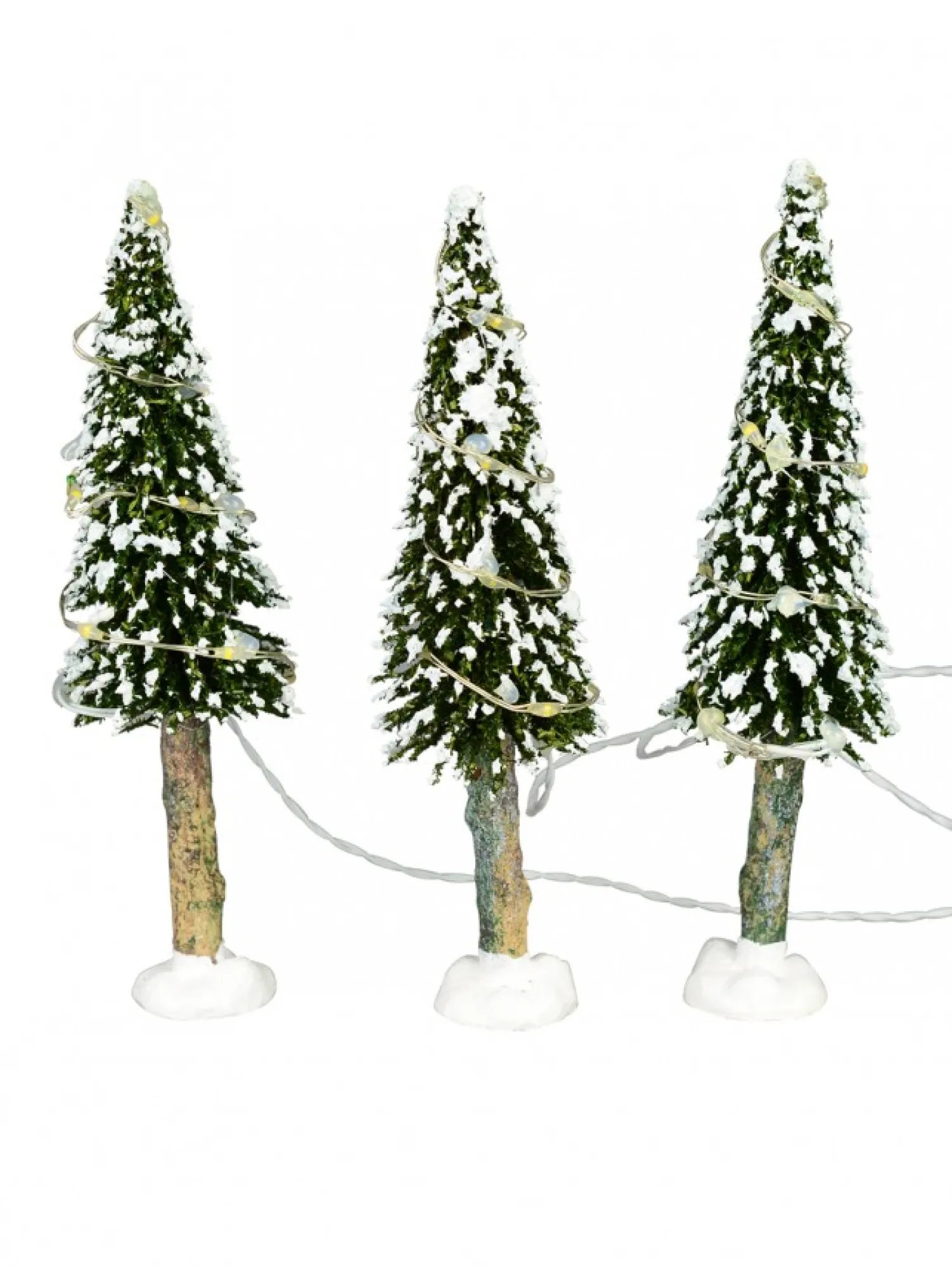 Christmas Warehouse Snow Flocked Illuminated Pine Tree Christmas Village Figurines - 3 X 19Cm> Christmas Village Figurines