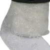 Christmas Warehouse Snowflake Pattern On Sheer White Christmas Ribbon With White Edging - 3M> Christmas Ribbon