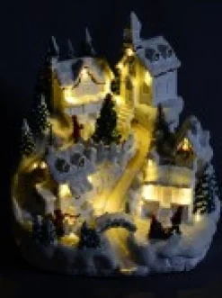 Christmas Warehouse Snowy Mountain Christmas Town Scene With Lights & Moving Figures - 30Cm><noscript><img width=