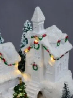 Christmas Warehouse Snowy Mountain Christmas Town Scene With Lights & Moving Figures - 30Cm><noscript><img width=