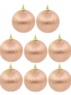 Christmas Warehouse Spectacular Pink Christmas Baubles Decorated With Gold Silk Thread - 8 X 75Mm> Bauble Packs