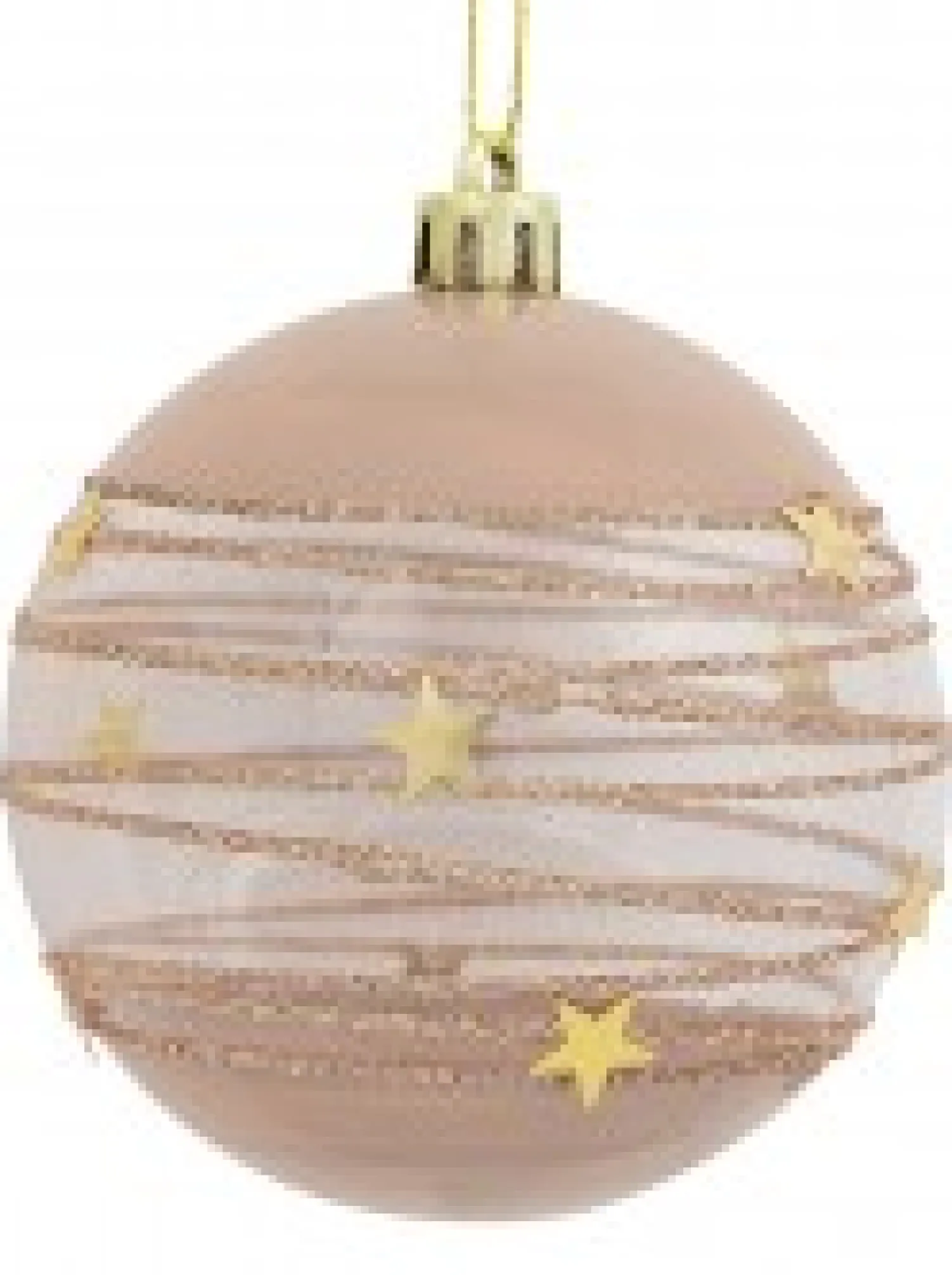Christmas Warehouse Taupe, White & Clear Baubles With Gold Stars & Glitter Lines - 4 X 80Mm> Bauble Packs