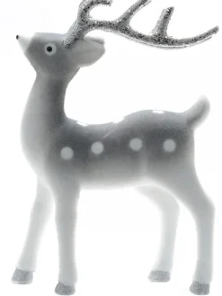 Christmas Warehouse White & Silver Glittered Flocked Standing Christmas Reindeer Ornament - 44Cm> Reindeer