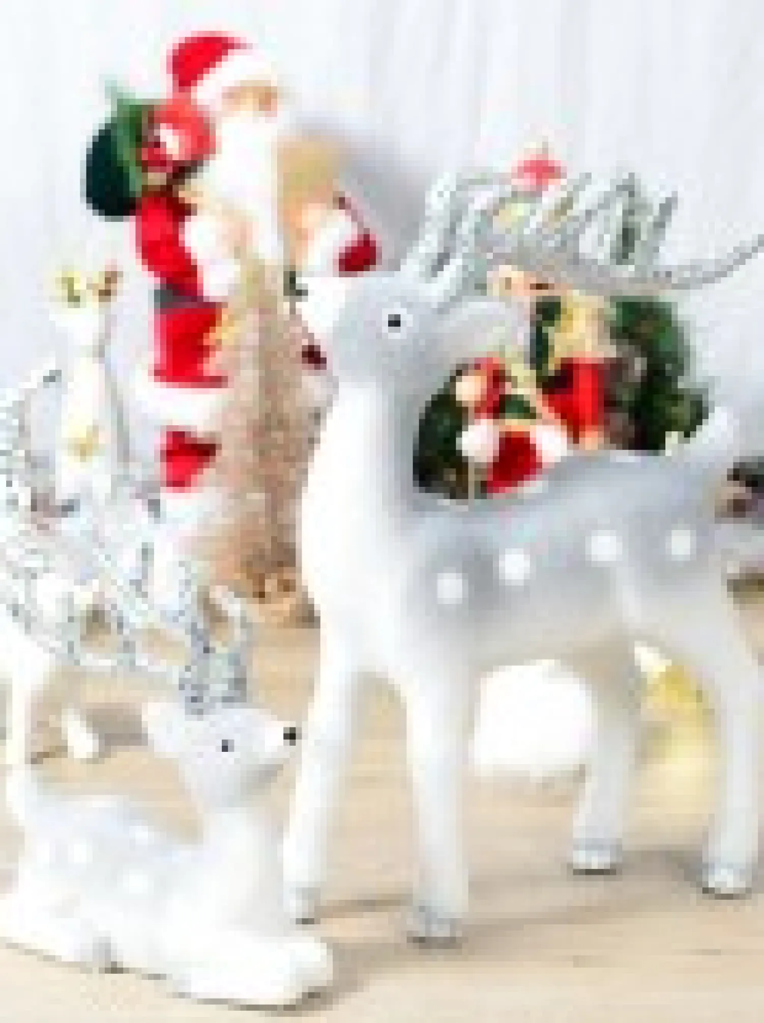 Christmas Warehouse White & Silver Glittered Flocked Standing Christmas Reindeer Ornament - 44Cm> Reindeer