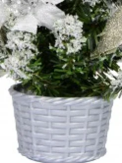 Christmas Warehouse White Poinsettia & Silver Decorations Tabletop Christmas Tree Ornament - 18Cm><noscript><img width=