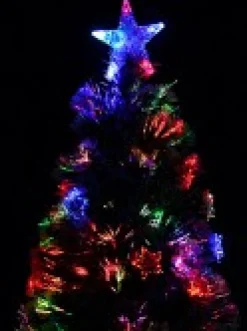 Christmas Warehouse White Tips With Baubles & Stars Rotating Fibre Optic Christmas Tree - 1.2M><noscript><img width=