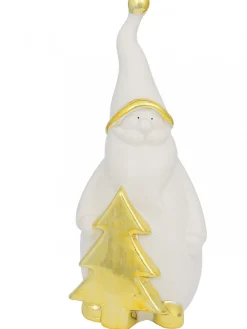 Christmas Warehouse White Winter Large Santa With Gold Tree Ceramic Christmas Ornament - 19Cm> Ceramic Christmas Ornaments