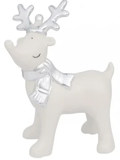 Christmas Warehouse White Winter Reindeer With Scarf Ceramic Christmas Ornament - 14Cm> Ceramic Christmas Ornaments