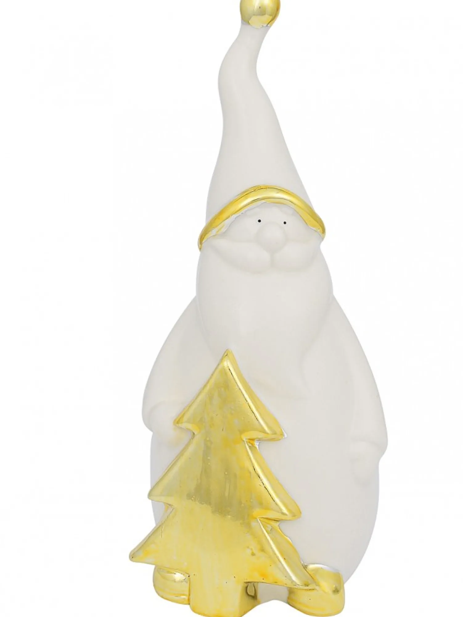 Christmas Warehouse White Winter Santa With Gold Tree Ceramic Christmas Ornament - 15Cm> Ceramic Christmas Ornaments