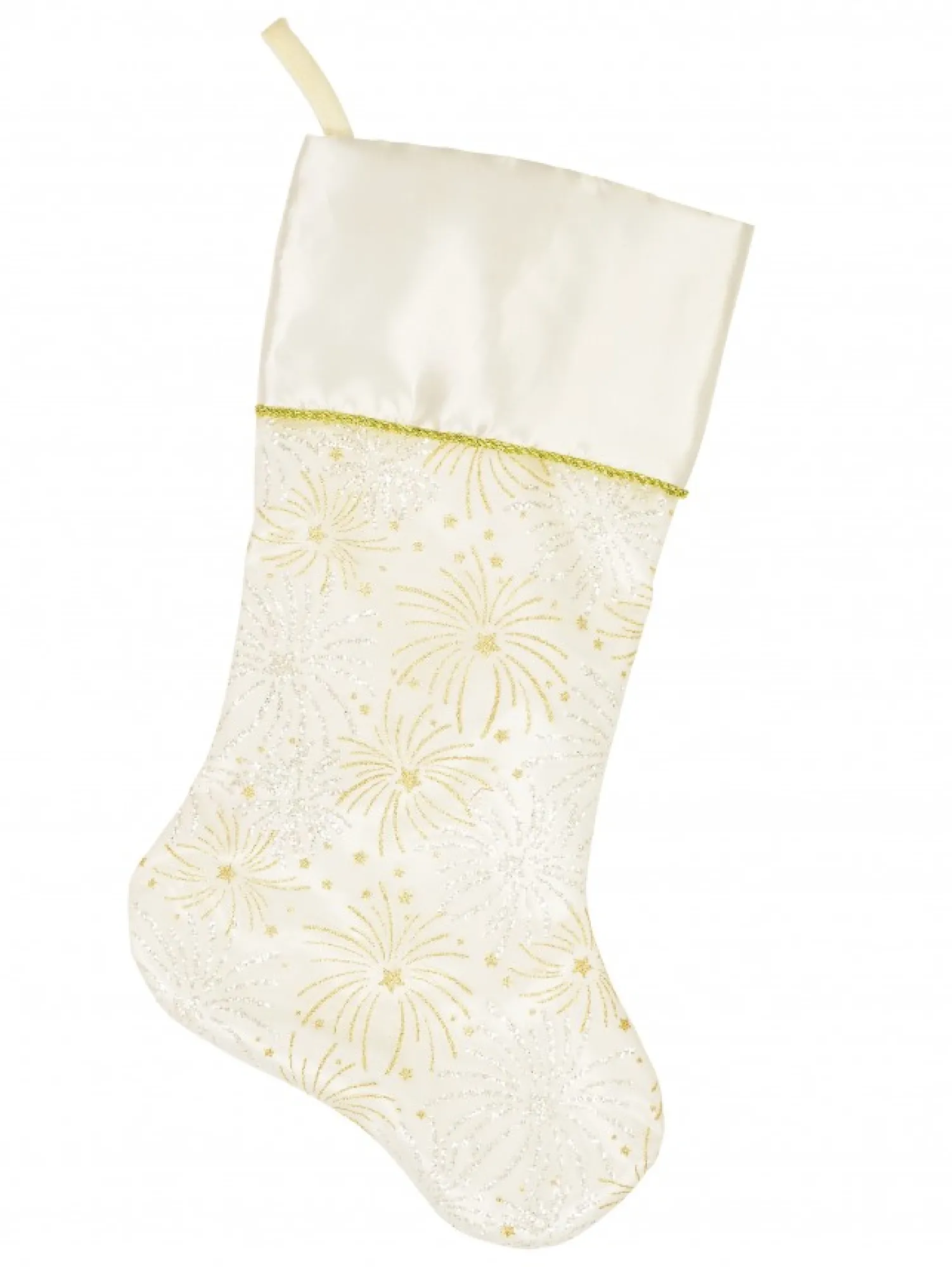 Christmas Warehouse White With Gold & Iridescent Glitter Sunburst Pattern Christmas Stocking - 48Cm> Christmas Stockings