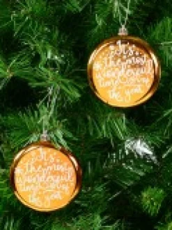 Christmas Warehouse Wonderful Christmas Font On Gold Disc Tree Hanging Decorations - 2 X 11Cm><noscript><img width=