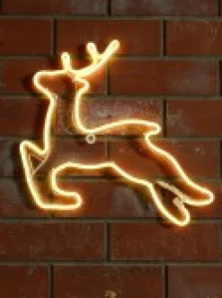 Christmas Warehouse Yellow Prancing Reindeer Neon Flex Rope Light Silhouette - 44Cm> Christmas Light Displays